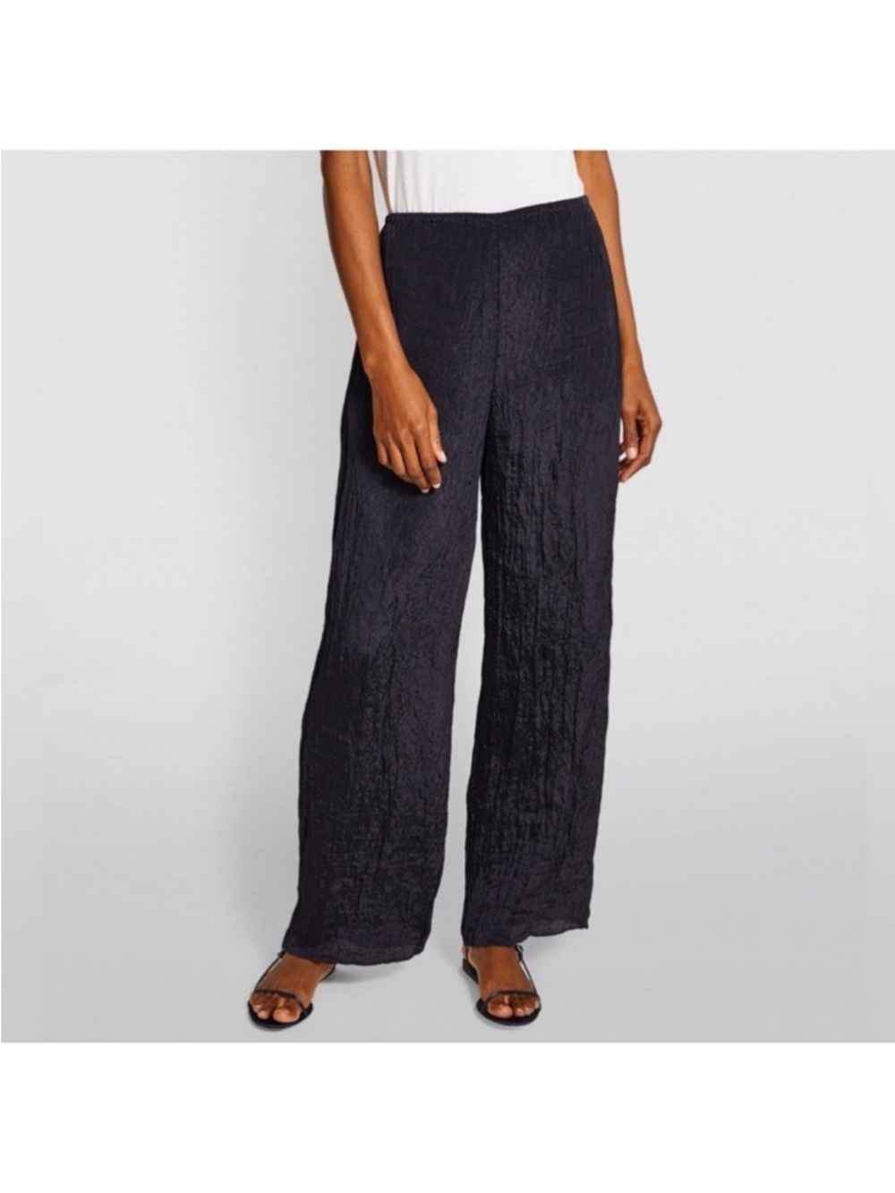 Vince Wide-Leg Textured Crinkle Pull On Pants - Black Women’s XL